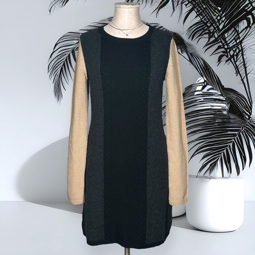 THEORY 100% Wool Jiya Loryelle Sweater Dress Sheath Cable Knit Preppy Colorblock
